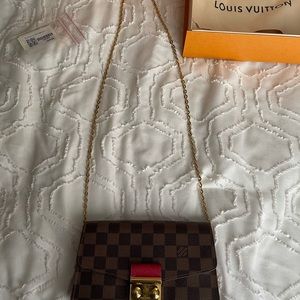 AUTHENTIC Louis Vuitton Croisette Scarlet Chain Wallet Damier Ebene N60288